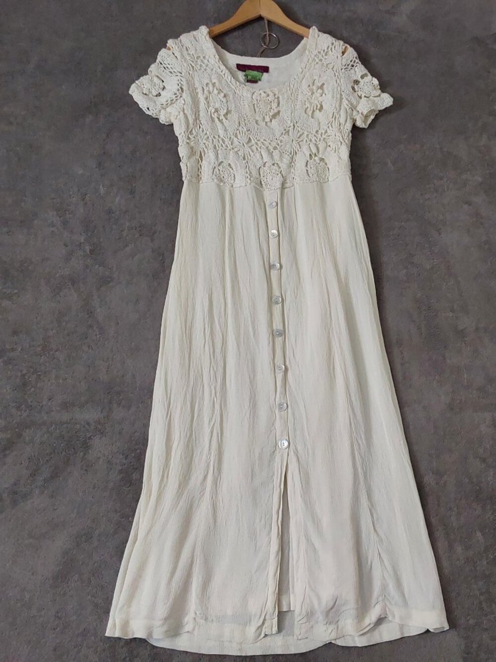 Mix Nouveau Ivory Crochet Boho Maxi Dress Size 12 Cottagecore Festival